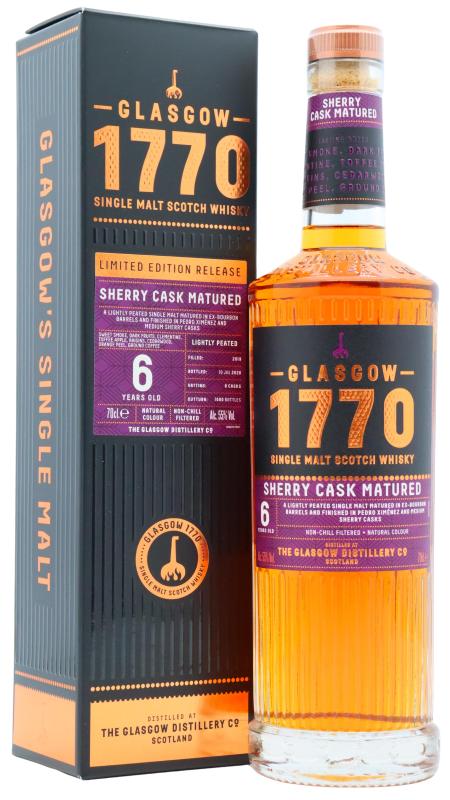 Glasgow 1770 Distillery Glasgow 1770 Sherry Cask Batch #1 Lightly Peated Single Malt Sc 2019 6 year old Whisky