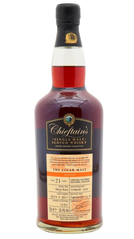 Undisclosed Undisclosed Speyside Chieftain's Cigar Malt Sherry Cask Single Malt Sco 1997 21 year old Whisky